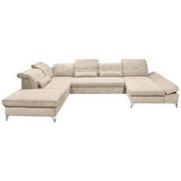 WOHNLANDSCHAFT in Mikrovelours Sandfarben  - Sandfarben/Silberfarben, Modern, Textil/Metall (245/350/168cm) - MID.YOU