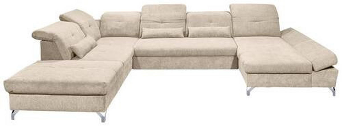 WOHNLANDSCHAFT in Mikrovelours Sandfarben  - Sandfarben/Silberfarben, Modern, Textil/Metall (245/350/168cm) - MID.YOU