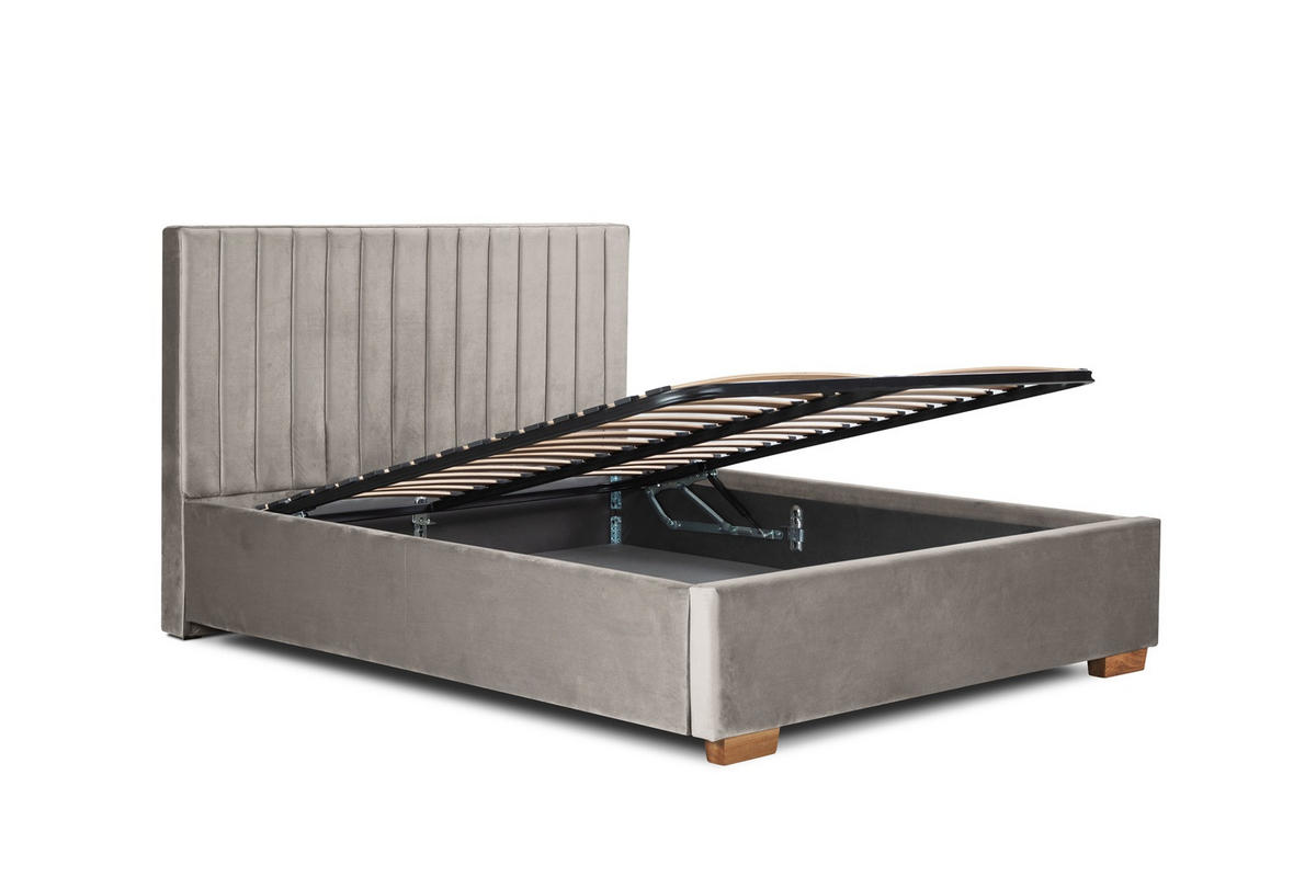 Pat Tapițat, 160/200 cm, bej - bej/culoare lemn stejar, Basics, metal/lemn (160/200cm) - Carryhome