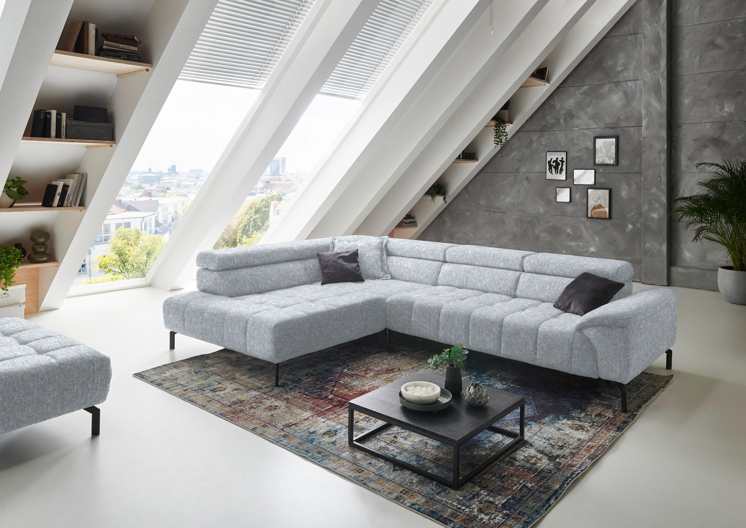 ECKSOFA in Chenille Hellgrau  222/323 cm  - Hellgrau/Schwarz, Design, Textil/Metall (222/323cm) - Beldomo Style