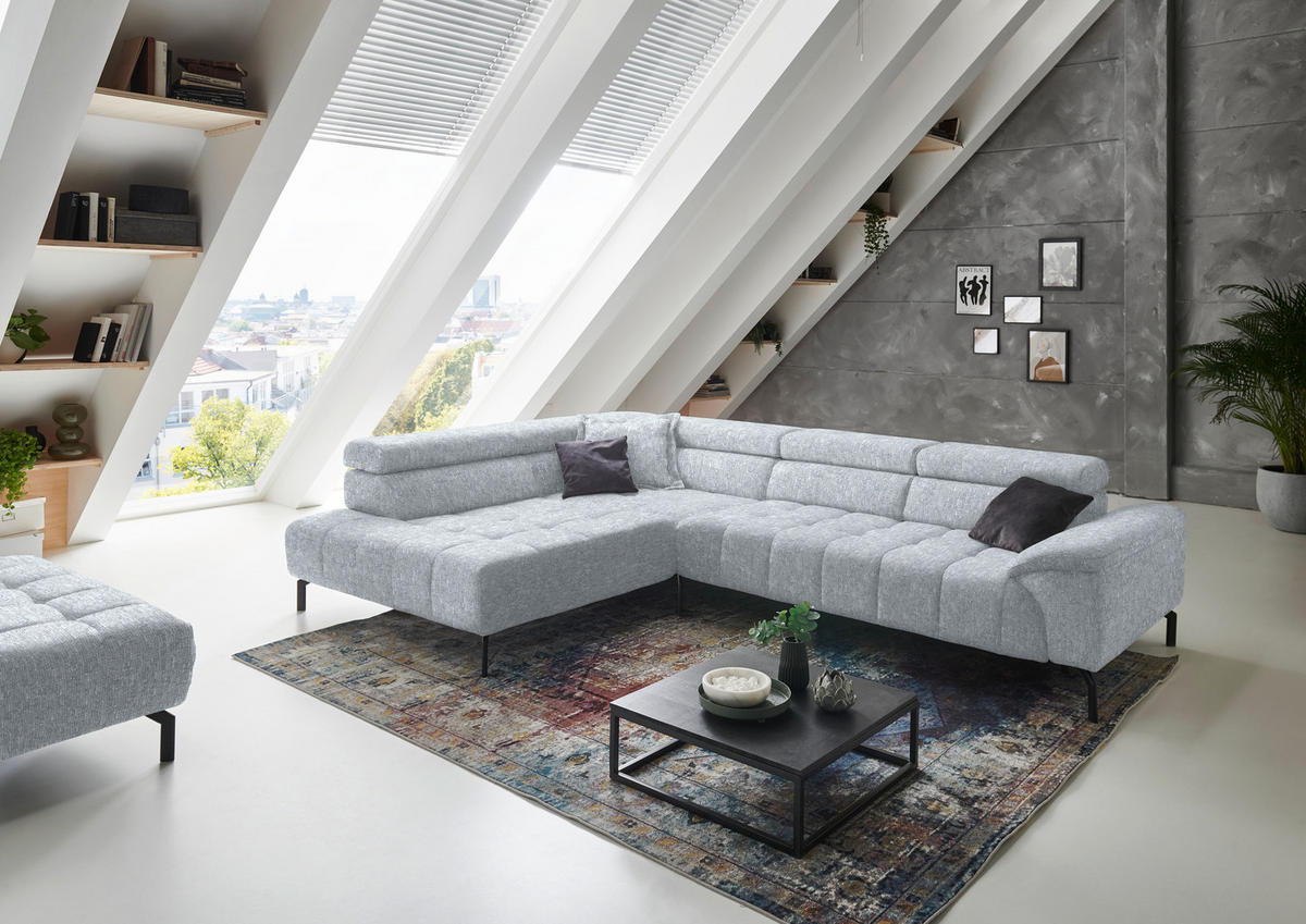 ECKSOFA in Chenille Hellgrau  222/323 cm  - Hellgrau/Schwarz, Design, Textil/Metall (222/323cm) - Beldomo Style