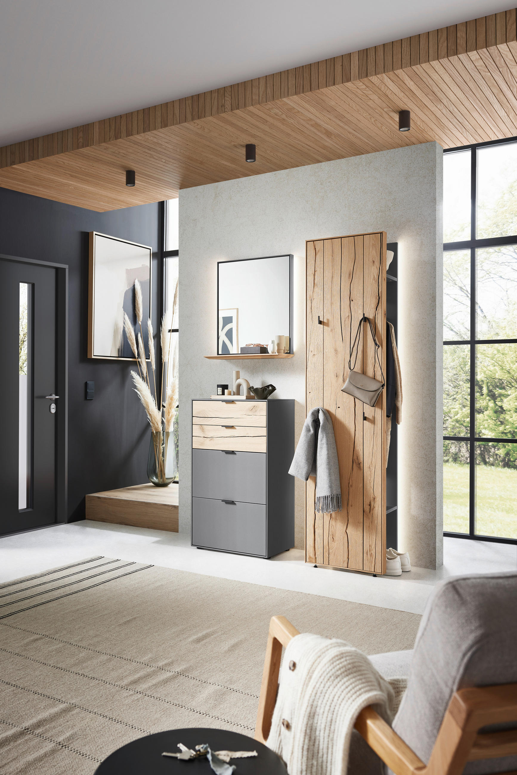 GARDEROBE 4-teilig  in 128,8/205,5/37,1 cm  - Design, Glas/Holz (128,8/205,5/37,1cm) - Dieter Knoll