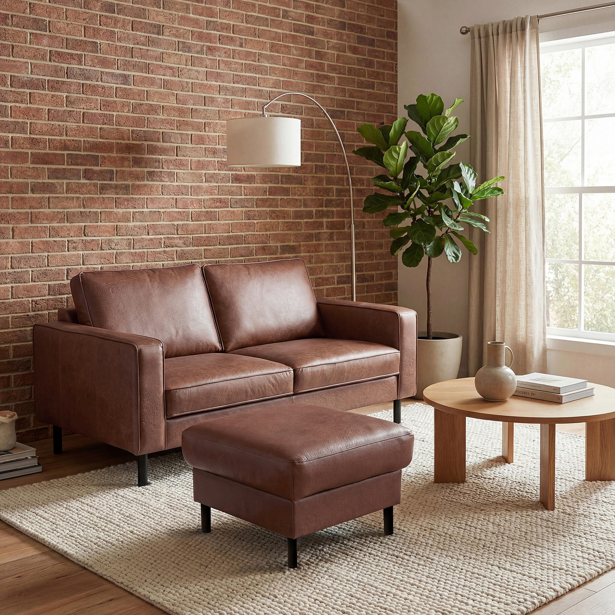 2-SITZER-SOFA Echtleder Braun  - Schwarz/Braun, Design, Leder/Metall (148/85/92cm) - Livetastic