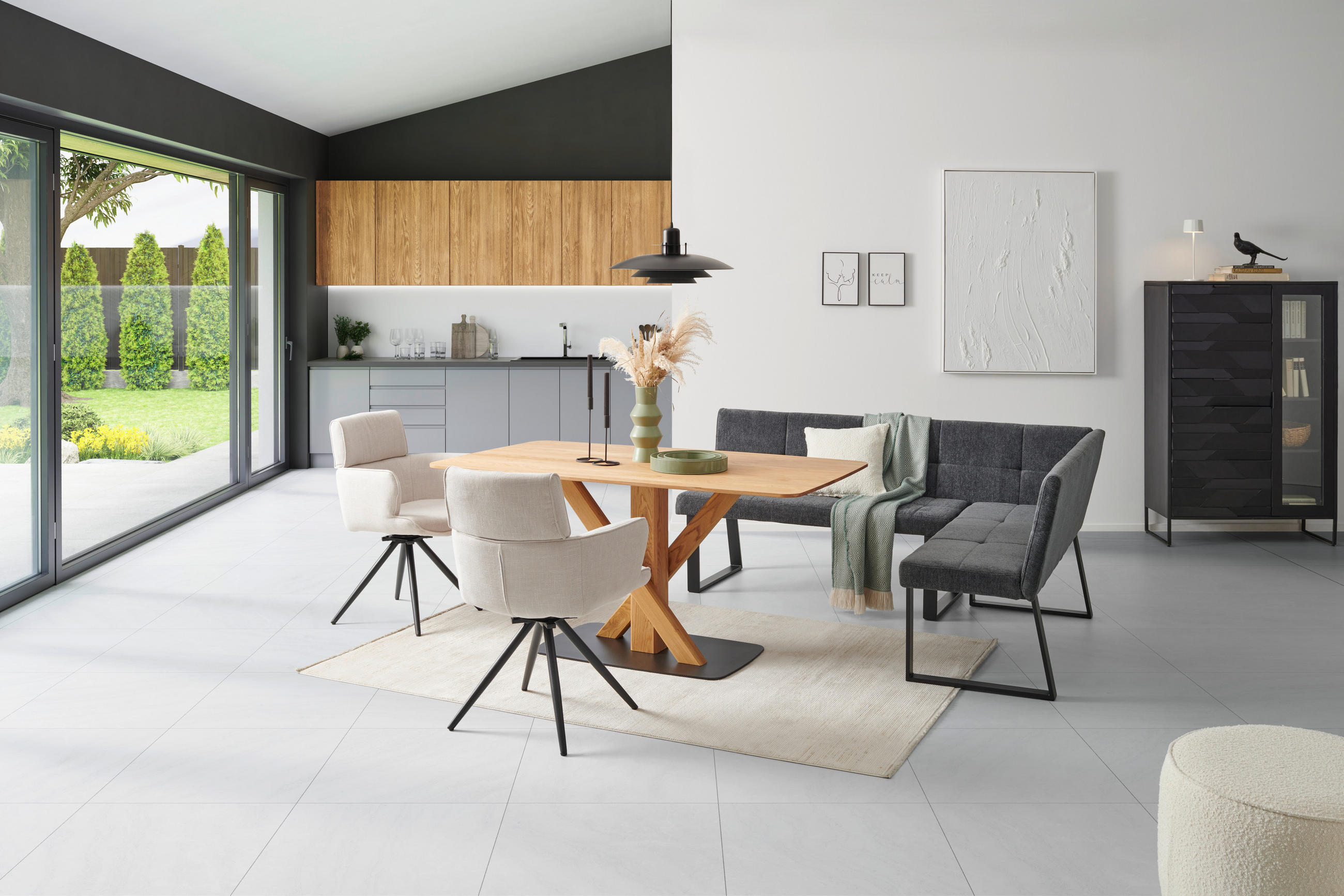 ECKBANK 152/191 cm  in Dunkelgrau  - Dunkelgrau/Schwarz, LIFESTYLE, Textil/Metall (152/191cm) - MID.YOU