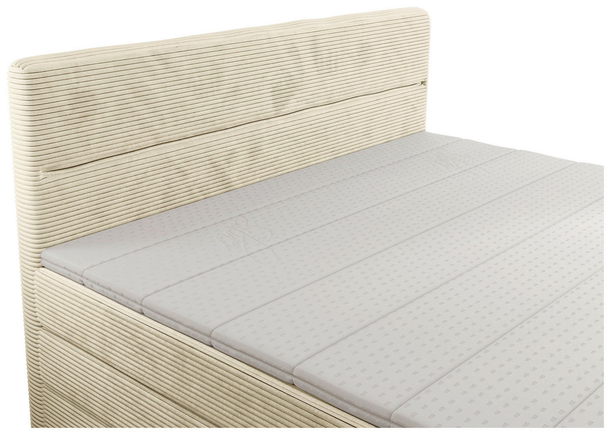 BOXSPRINGBETT 180/200 cm,  in Beige, gepolstertes Kopfteil, Bettkasten, Topper, Matratzen, H3 + H4 = fest + sehr fest  - Beige/Schwarz, KONVENTIONELL, Kunststoff/Textil (180/200cm) - Chameo
