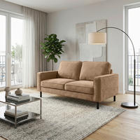 2-SITZER-SOFA Cord Hellbraun  - Hellbraun/Schwarz, Design, Textil/Metall (148/85/92cm) - Livetastic