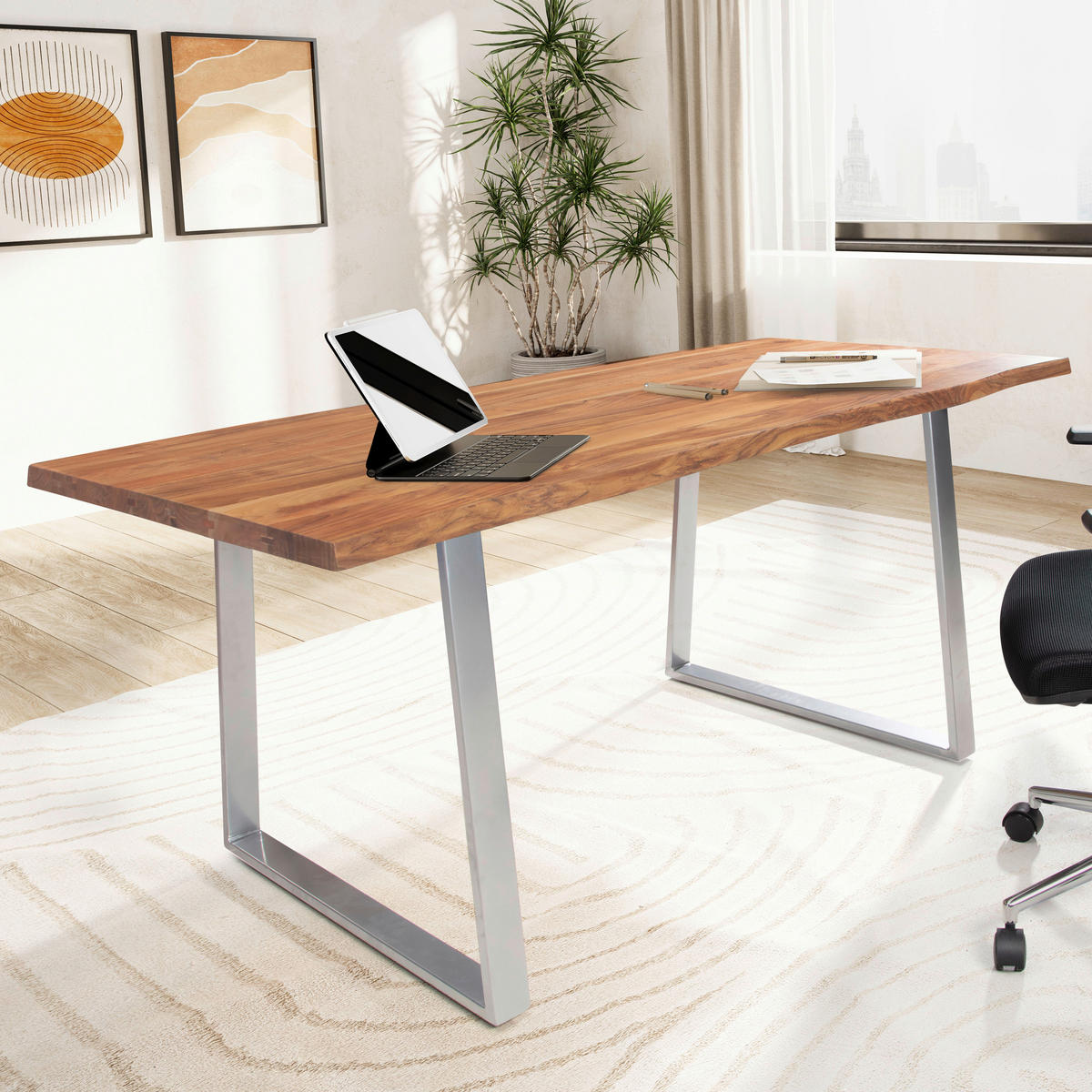 SCHREIBTISCH 120/60/76 cm  in Akaziefarben, Chromfarben  - Chromfarben/Akaziefarben, Modern, Holz/Metall (120/60/76cm) - MID.YOU