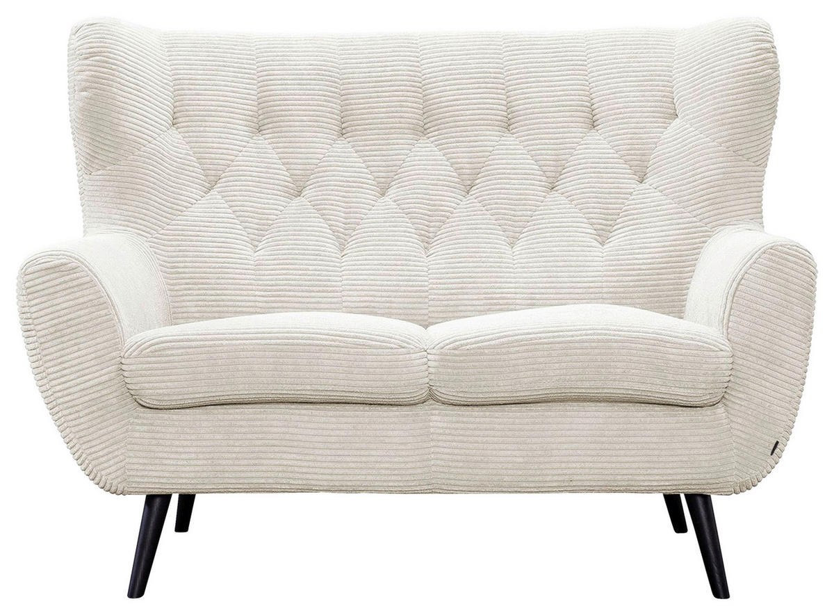 2-SITZER-SOFA Cord Creme  - Creme/Schwarz, Design, Holz/Textil (137/101/95cm) - Stylife