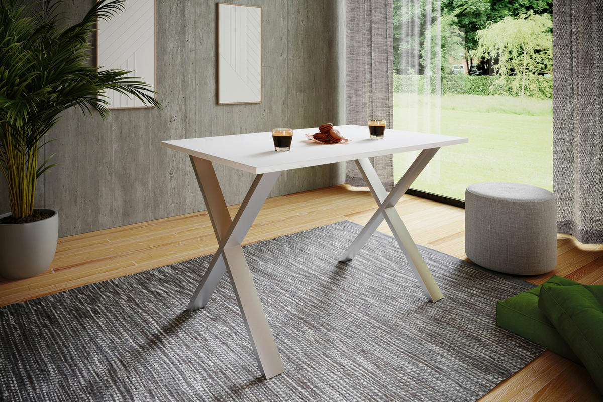 ESSTISCH Silberfarben, Weiß  - Silberfarben/Weiß, Basics, Holzwerkstoff/Metall (140/76/80cm) - MID.YOU