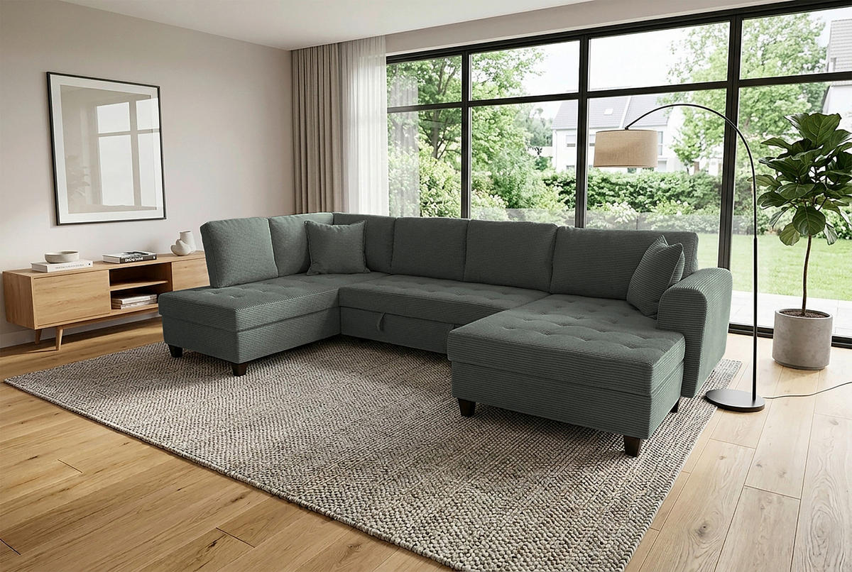 WOHNLANDSCHAFT MORITZ Grün Cord  - Grün, Trend, Textil (178/324/155cm) - P & B