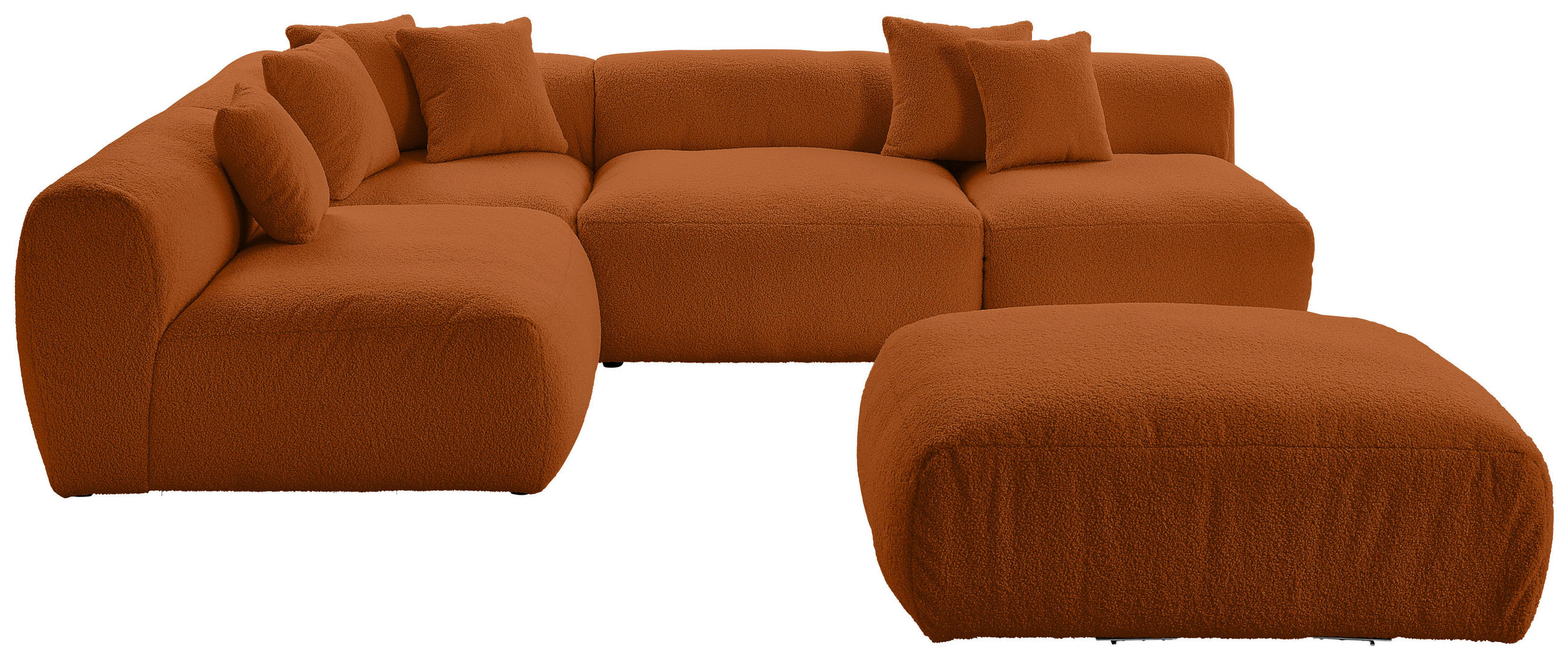 ECKSOFA inkl. Hocker BLOOM Rostfarben Flachgewebe, Teddystoff  - Rostfarben, Trend, Textil (215/300cm) - Livetastic