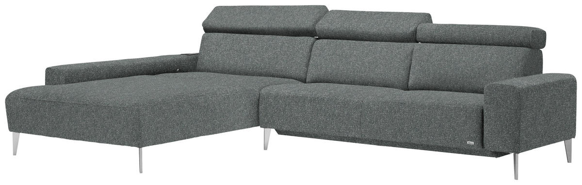 ECKSOFA  in Mikrovelours Graugrün  205/308 cm  - Alufarben/Graugrün, Design, Textil/Metall (205/308cm) - Sedda