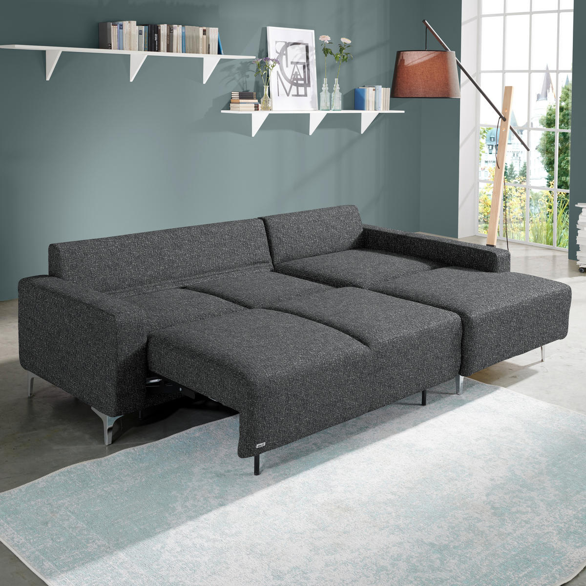 ECKSOFA  in Mikrovelours Anthrazit  248/160 cm  - Anthrazit/Alufarben, Design, Textil/Metall (248/160cm) - Sedda