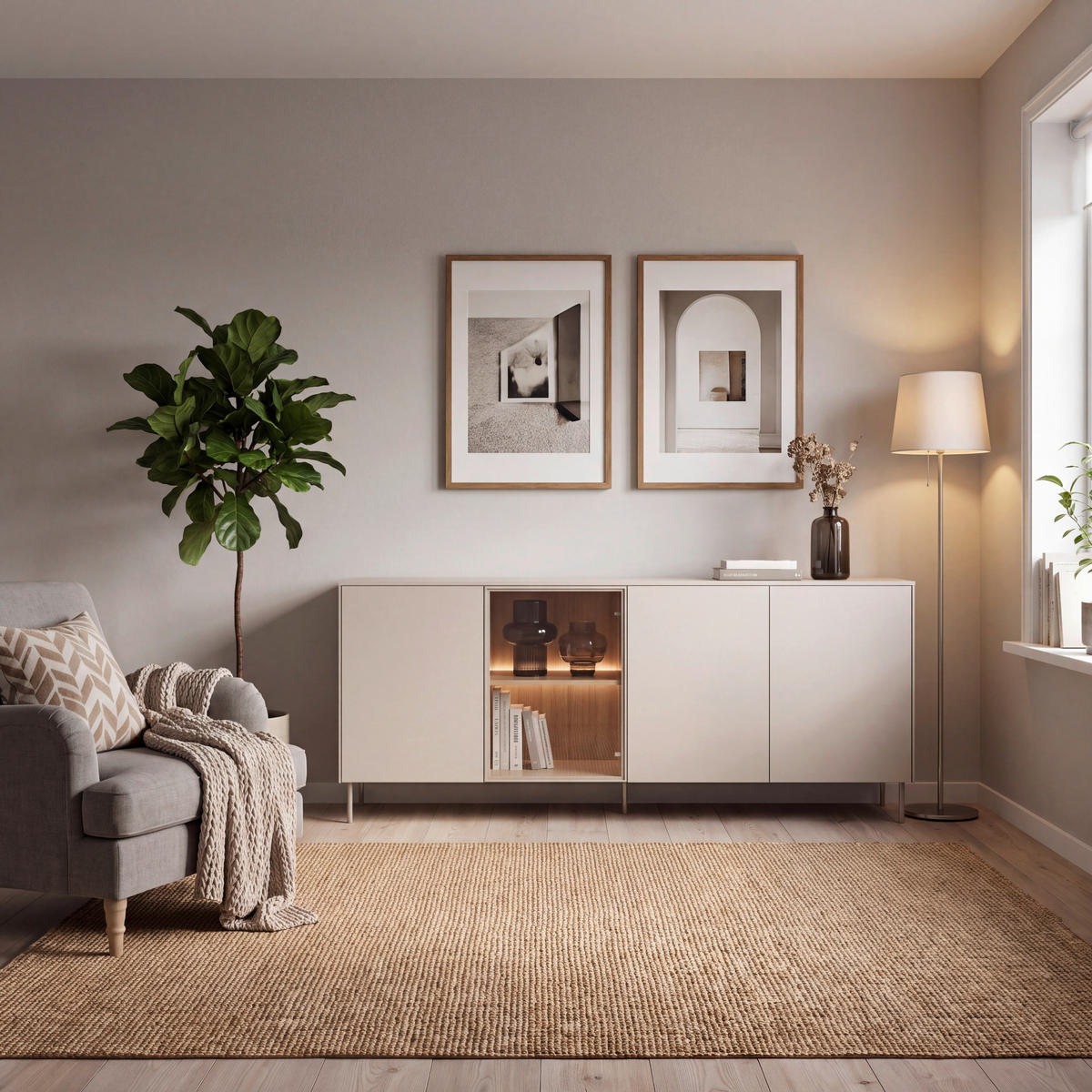 SIDEBOARD 195/83/41 cm Eichefarben, Kaschmir  195/83/41 cm  - Kaschmir/Eichefarben, MODERN, Glas/Holzwerkstoff (195/83/41cm) - Carryhome