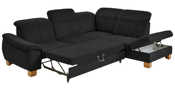 ECKSOFA in Flachgewebe Schwarz  - Wildeiche/Schwarz, Natur, Holz/Textil (301/243cm) - Voleo