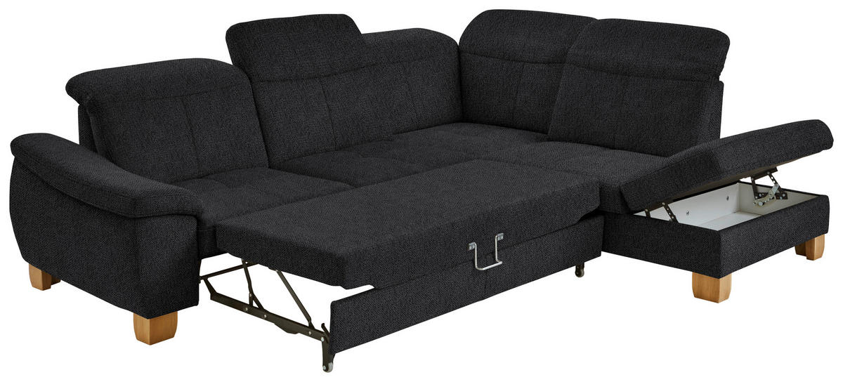 ECKSOFA in Flachgewebe Schwarz  - Wildeiche/Schwarz, Natur, Holz/Textil (301/243cm) - Voleo