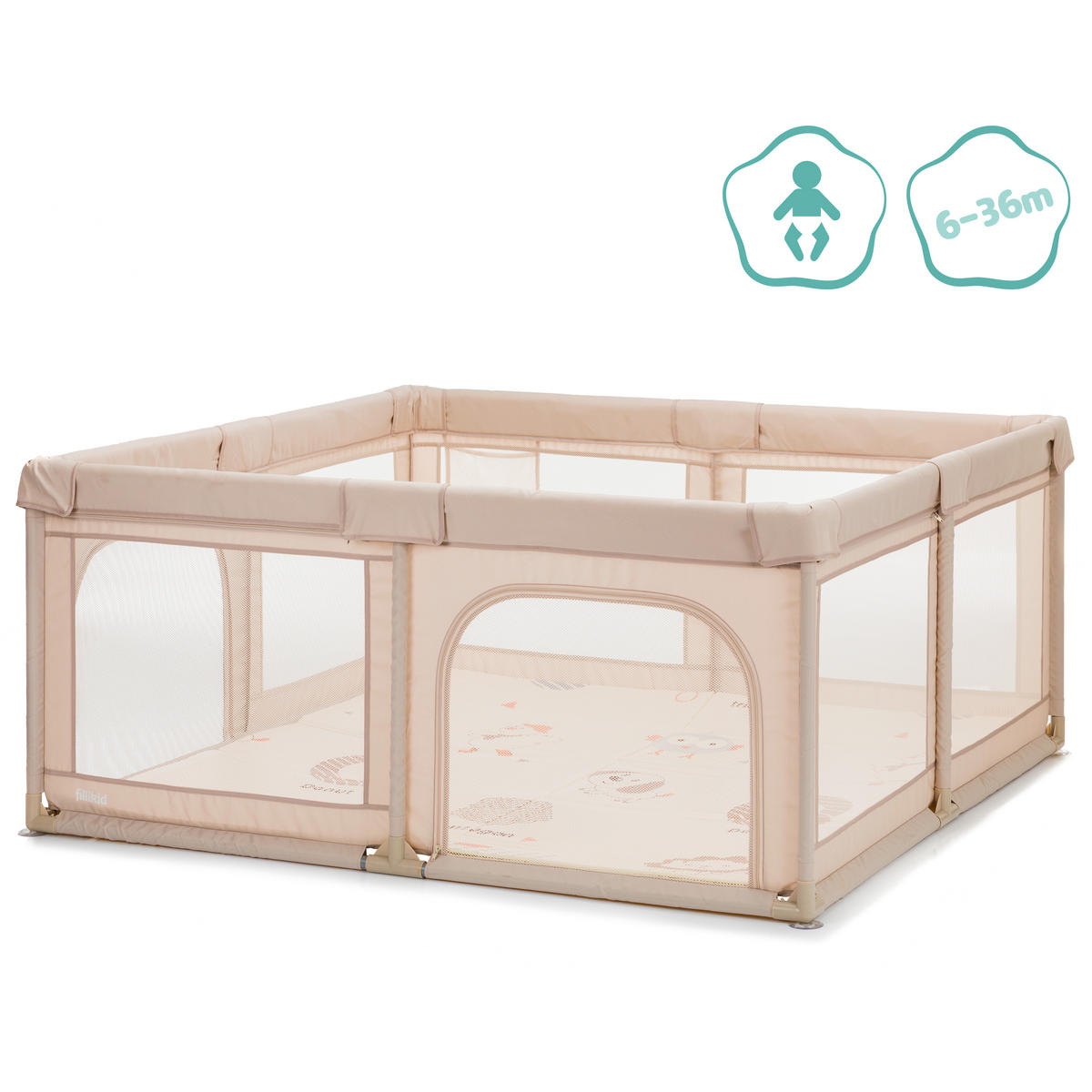 LAUFGITTER Malta 156/156/68 cm  - Beige, Basics, Textil/Metall (156/156/68cm) - Fillikid