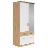 KLEIDERSCHRANK 91/199/58 cm 2-türig Weiß, Eiche Artisan, Silberfarben  - Silberfarben/Weiß, KONVENTIONELL, Holzwerkstoff/Kunststoff (91/199/58cm)