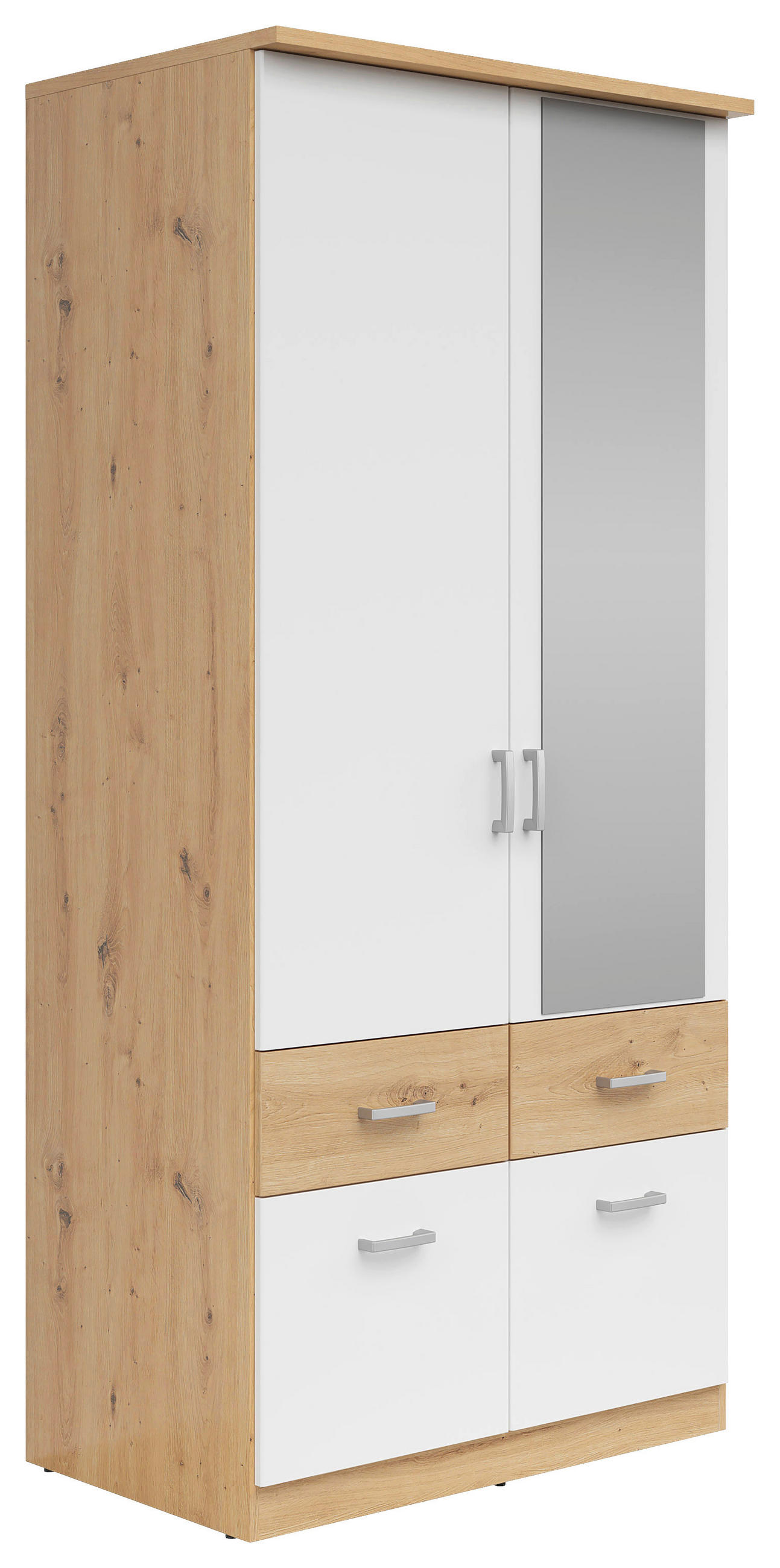 Drehtürenschrank Mit Laden 91cm Brando, Weiß/eiche Dekor