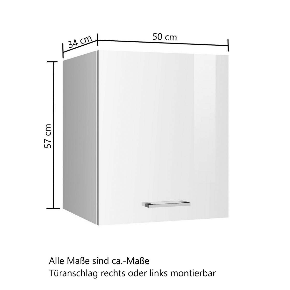 KÜCHENOBERSCHRANK 50/57/34 cm  in Weiß Hochglanz  - Weiß Hochglanz/Silberfarben, MODERN, Holzwerkstoff/Metall (50/57/34cm) - Held