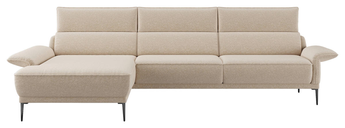 ECKSOFA in Bouclé Creme  - Creme/Schwarz, Modern, Textil/Metall (186/330cm) - Johann Jakob