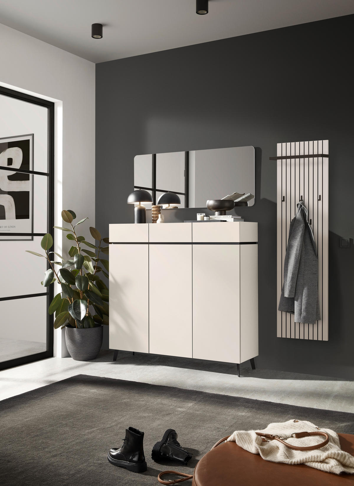 GARDEROBENPANEEL  in 46/160/18 cm  - Kaschmir/Schwarz, Design, Holzwerkstoff/Metall (46/160/18cm) - Voleo