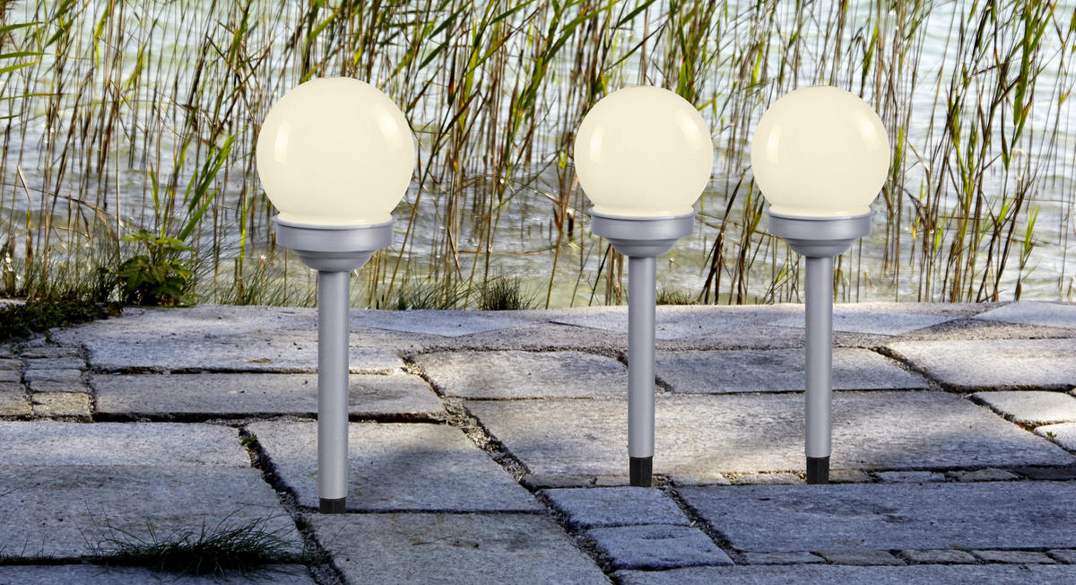 SADA SOLÁRNÍCH SVÍTIDEL 3 ks, 10/39 cm - bílá/barvy stříbra, Basics, plast (10/39cm) - Ambia Garden
