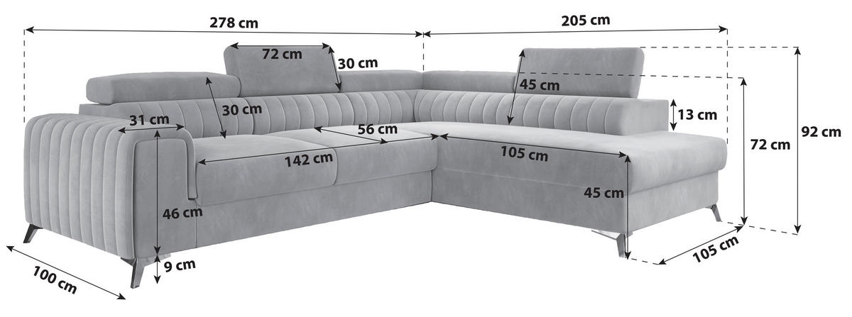 KOTNA SEDEŽNA GARNITURA, žamet antracit  - srebrne barve/antracit, Design, kovina/tekstil (278/205cm) - MID.YOU
