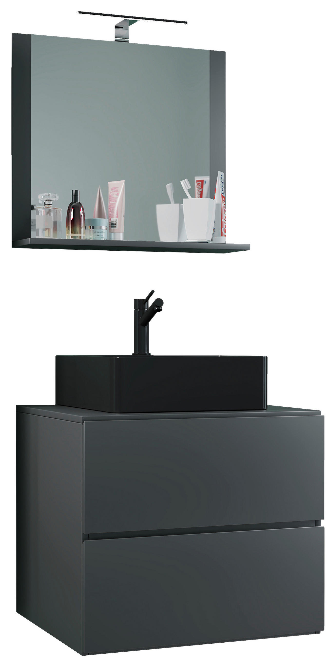 BADEZIMMER 3-teilig  in 61 cm  - Anthrazit/Schwarz, MODERN, Glas/Keramik (61cm) - MID.YOU