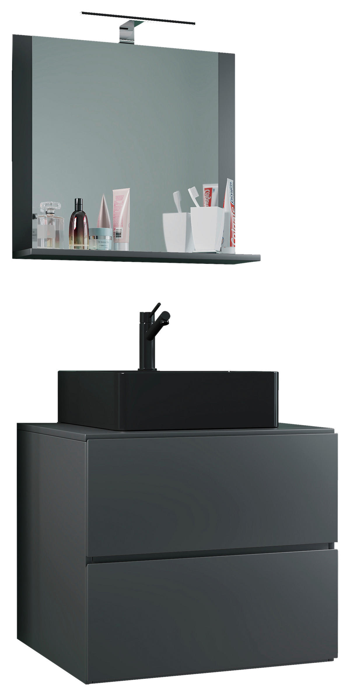 BADEZIMMER 3-teilig  in 61 cm  - Anthrazit/Schwarz, Modern, Glas/Keramik (61cm) - MID.YOU