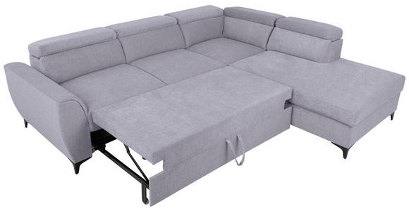 ECKSOFA Grau Velours Bettkasten, Schlaffunktion, Rücken echt, Kopfteilverstellung, Liegefläche im Originalstoff  - Schwarz/Grau, KONVENTIONELL, Textil/Metall (255/217cm) - Carryhome