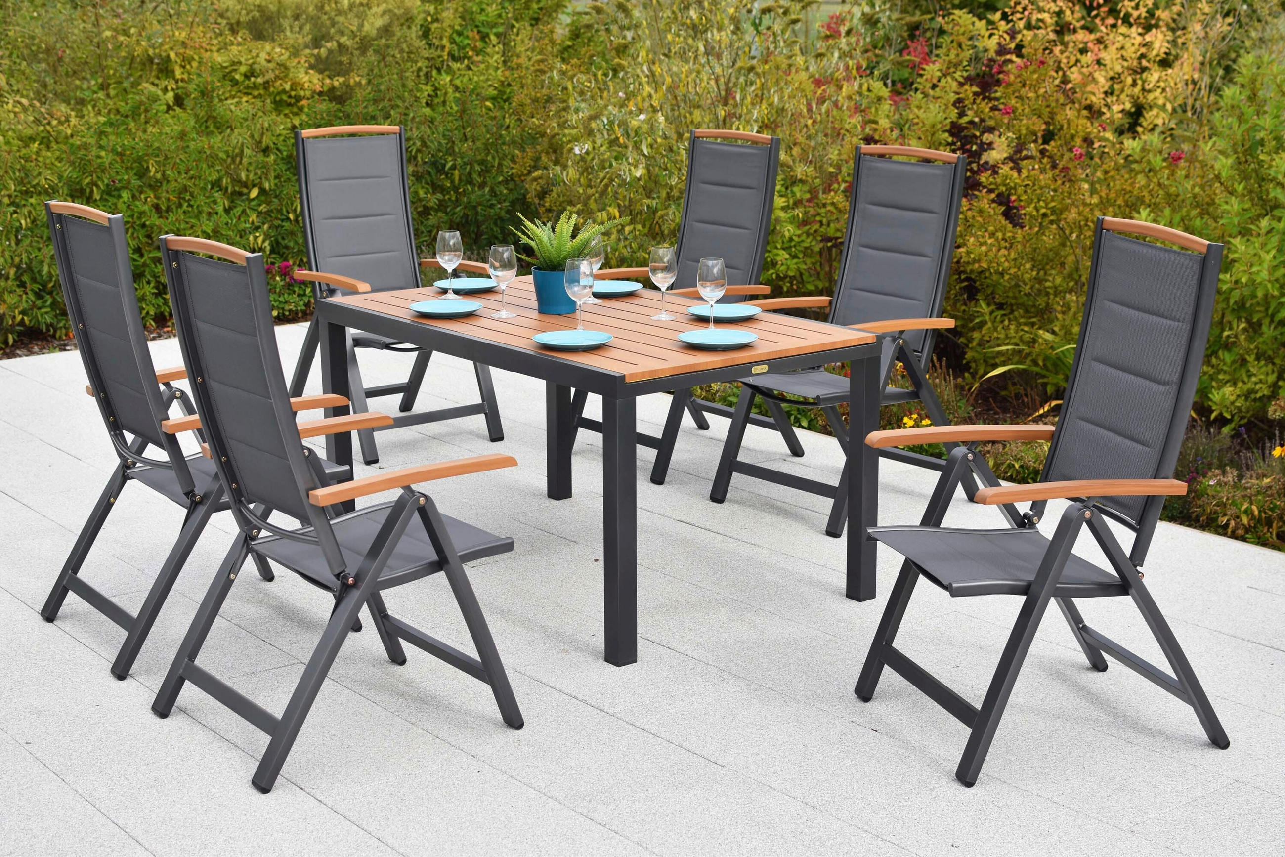 GARTENTISCHGRUPPE  - Graphitfarben/Naturfarben, KONVENTIONELL, Textil/Metall - Gardenson