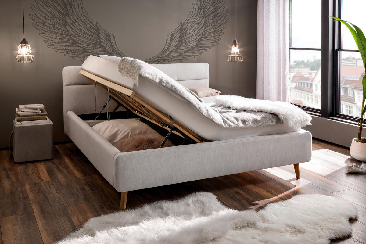 POLSTERBETT 160/200 cm  in Hellgrau  - Eichefarben/Birkefarben, Konventionell, Holz/Textil (160/200cm) - Boxxx