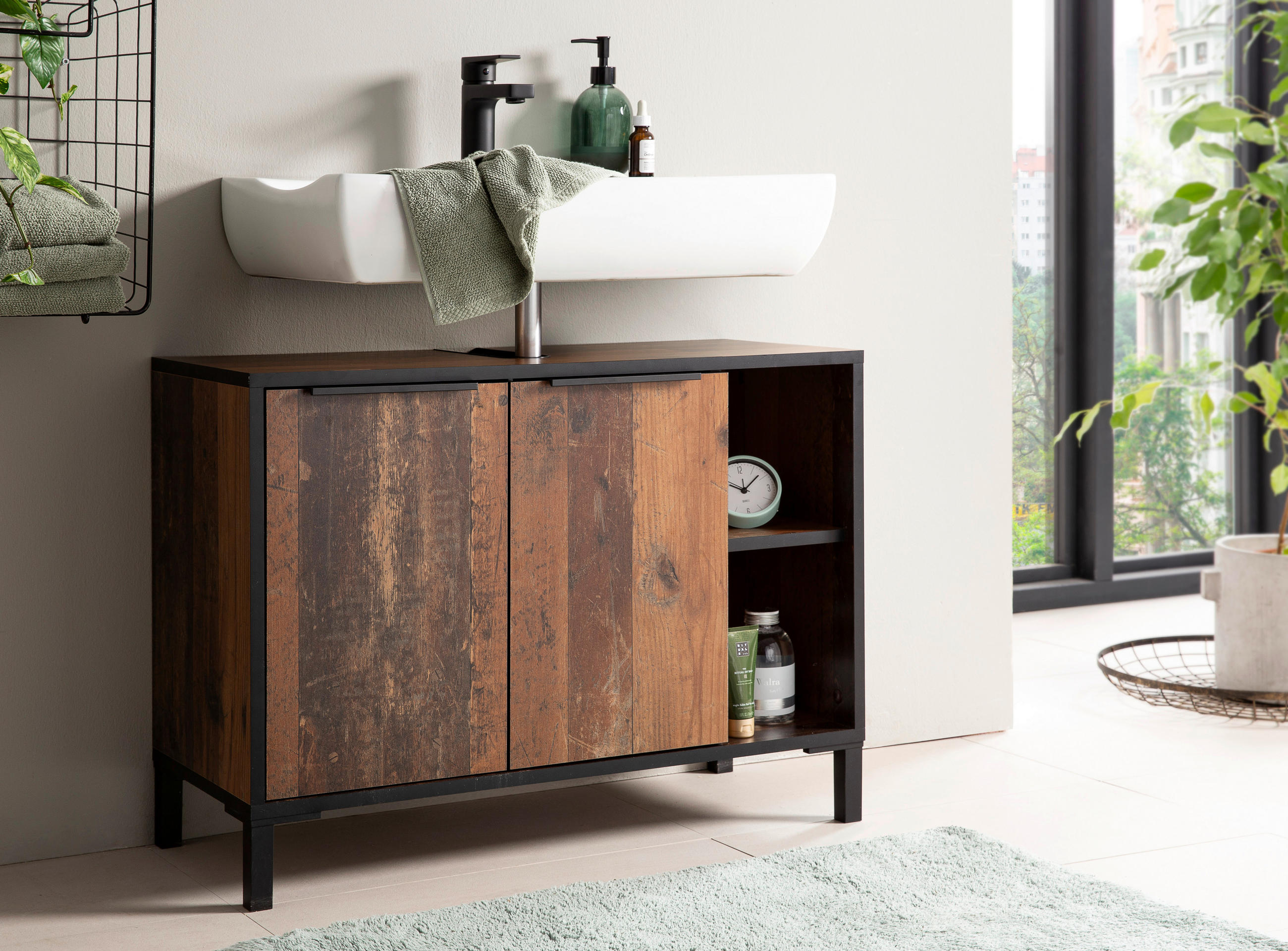 WASCHBECKENUNTERSCHRANK 80/49,3/33 cm  - Schwarz/Braun, KONVENTIONELL, Holzwerkstoff/Kunststoff (80/49,3/33cm) - Stylife