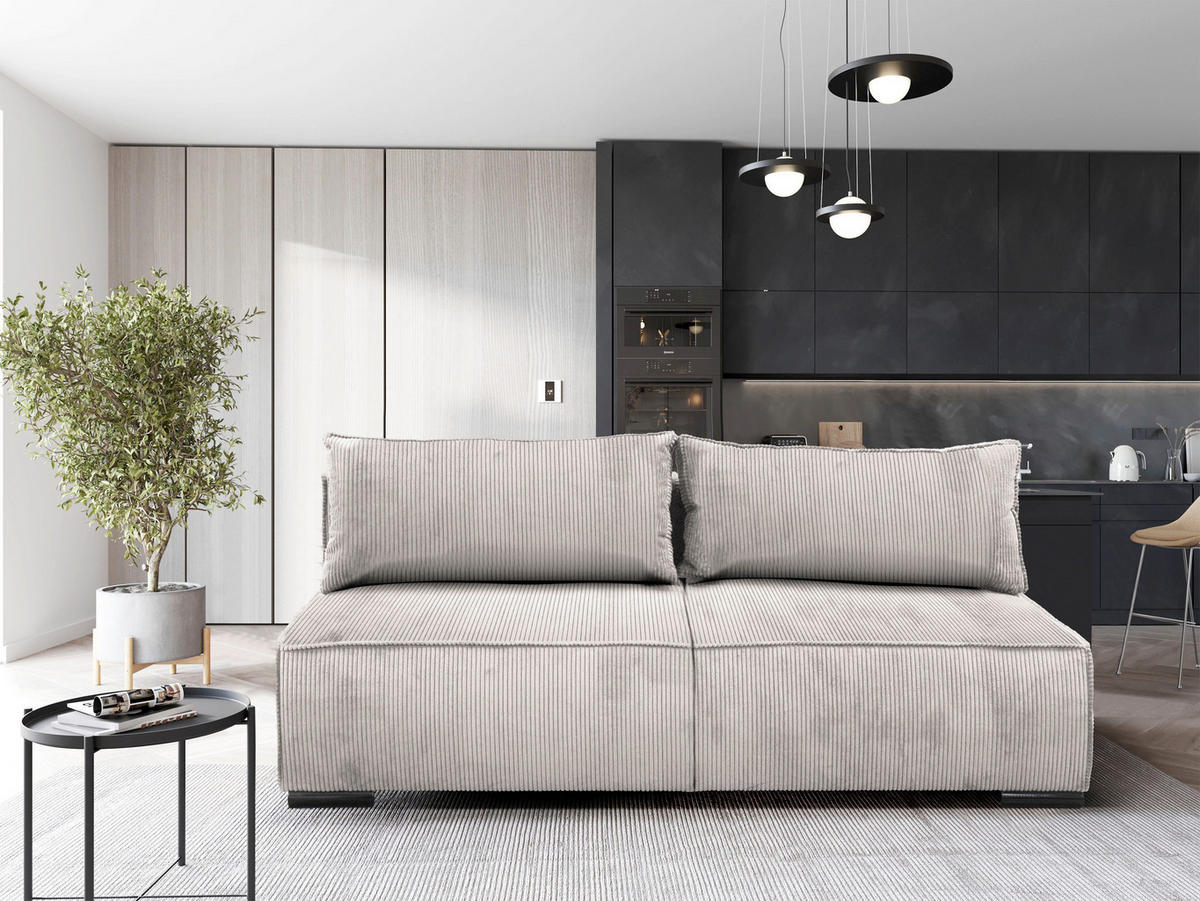SCHLAFSOFA in Struktur Beige  - Beige/Schwarz, Design, Kunststoff/Textil (202/90/99cm) - MID.YOU