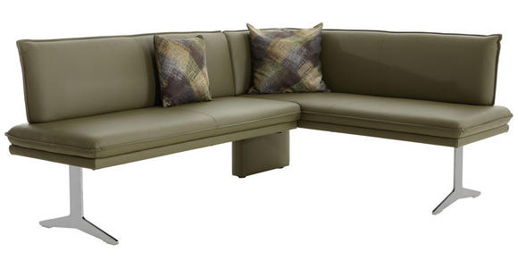 ECKBANK 205/158 cm Echtleder Grün, Edelstahlfarben - Edelstahlfarben/Grün, Design, Leder/Metall (205/158cm) - Moderano