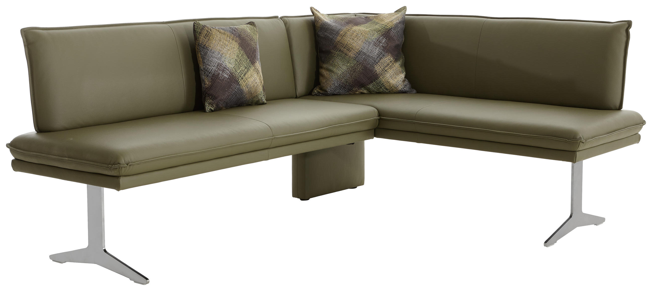 ECKBANK 205/158 cm Echtleder Grün, Edelstahlfarben - Edelstahlfarben/Grün, Design, Leder/Metall (205/158cm) - Moderano