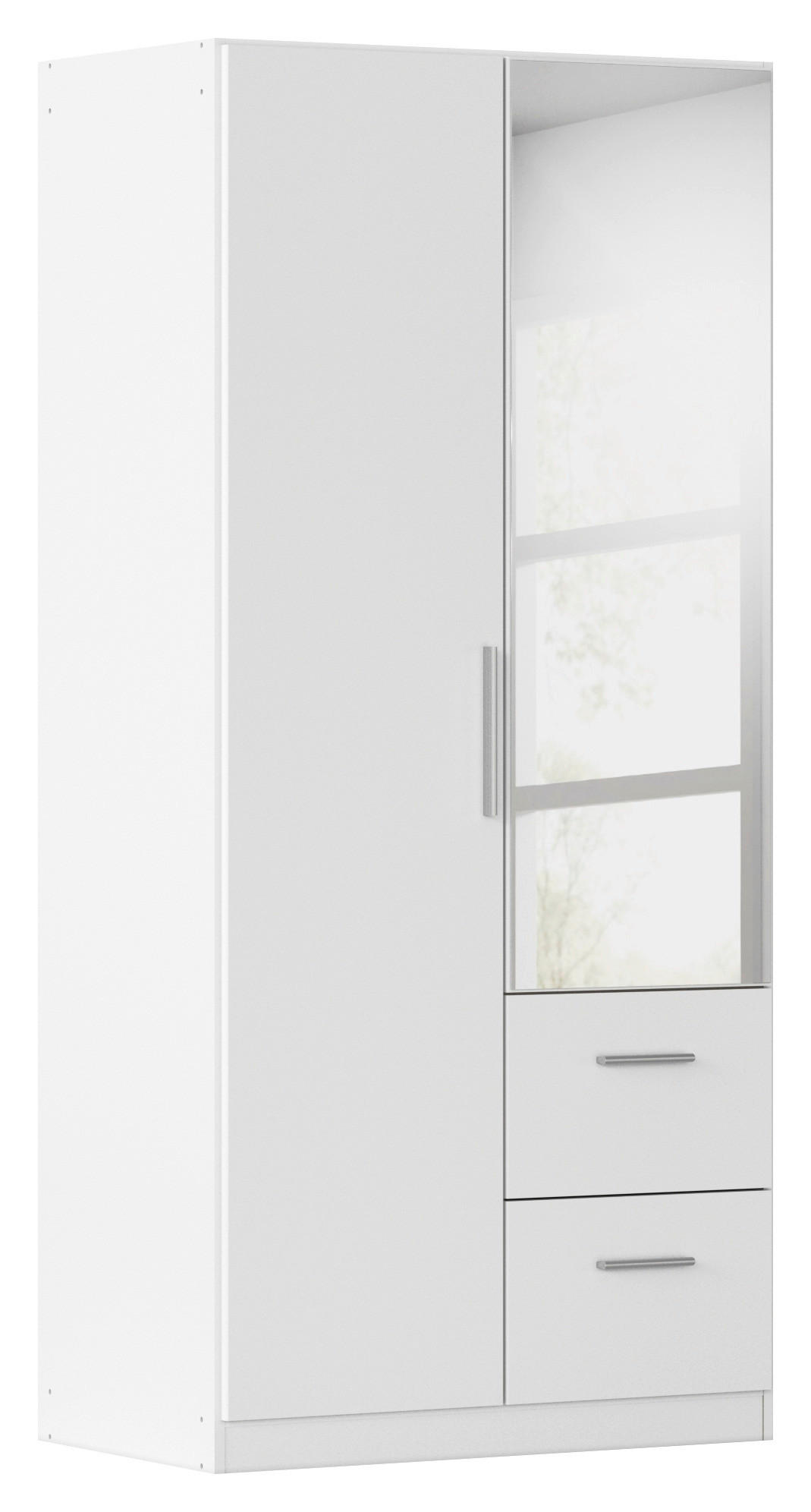 DREHTÜRENSCHRANK 91/197/54 cm,  in Weiß, 2-türig  - Alufarben/Weiß, KONVENTIONELL, Glas/Holzwerkstoff (91/197/54cm) - home24