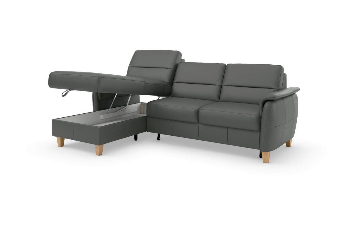 ECKSOFA PALMERA E in Mikrofaser Kombination Echtleder/Stoff Anthrazit  163/244 cm  - Eichefarben/Anthrazit, Basics, Leder/Holz (163/244cm) - Sit & More