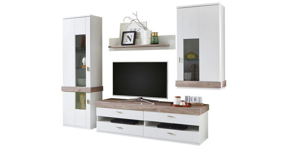 WOHNWAND in Weiß, Silbereichenfarben - Silberfarben/Weiß, Design, Glas/Holzwerkstoff (286/208/52cm) - Xora
