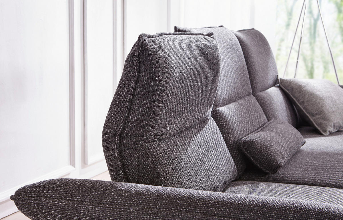 ECKSOFA Webstoff Anthrazit  - Chromfarben/Anthrazit, Design, Textil/Metall (291/164cm) - Chilliano