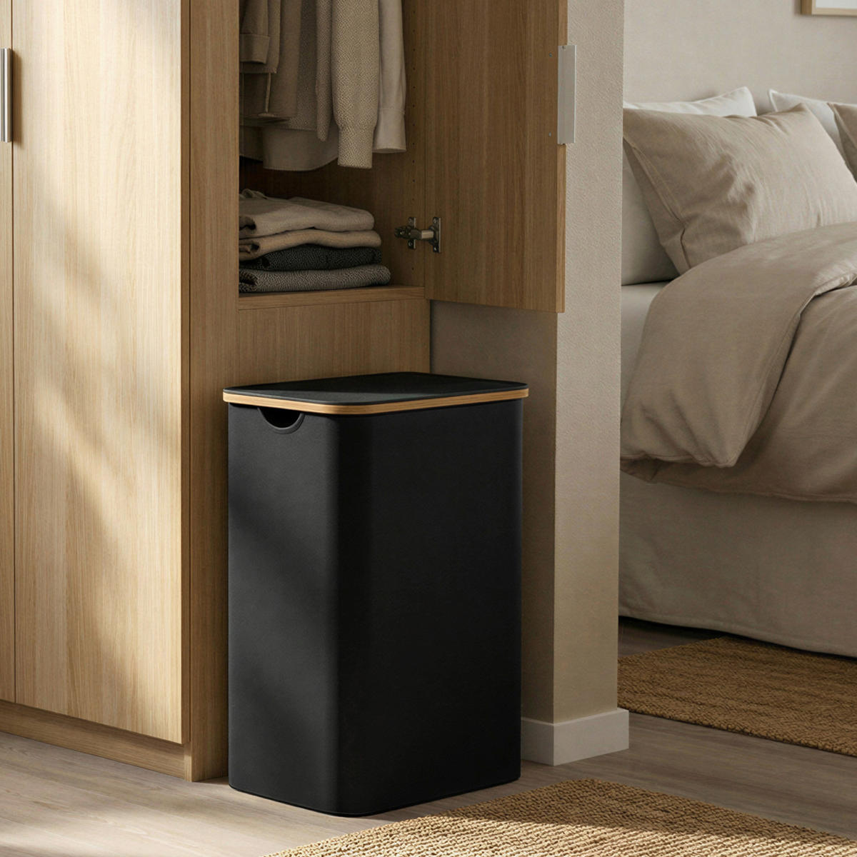 WÄSCHEKORB - Schwarz, Trend, Naturmaterialien/Kunststoff (60/70,5/38,5cm) - Boxxx