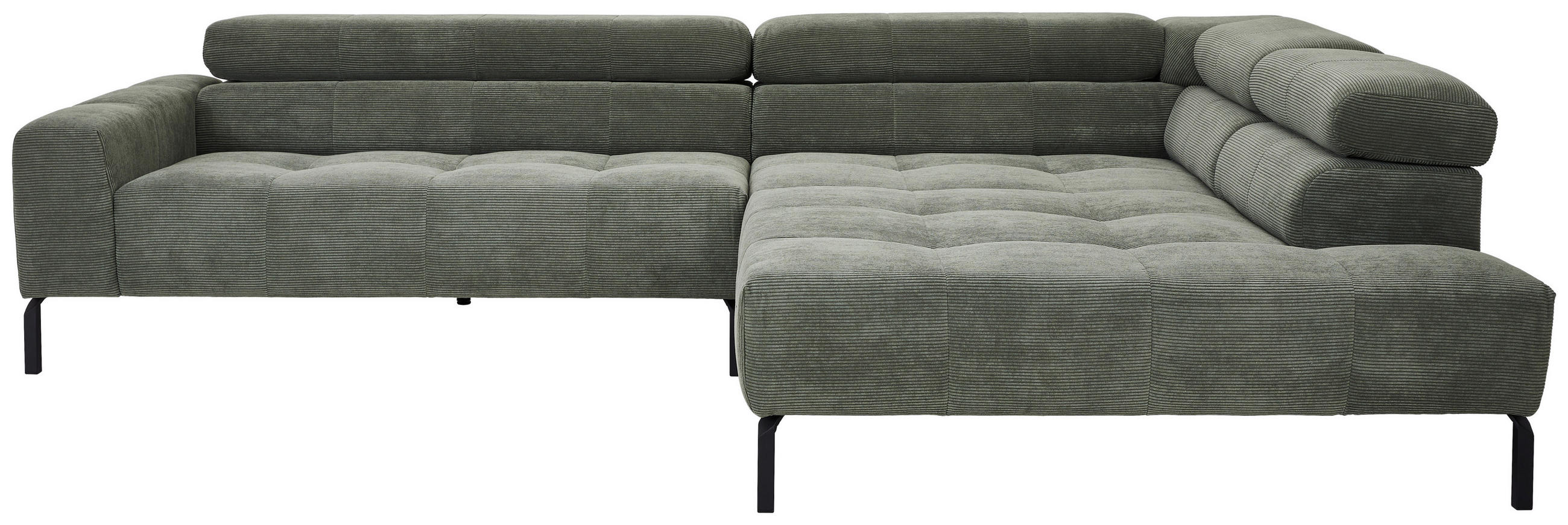 ECKSOFA Olivgrün Feincord  - Schwarz/Olivgrün, KONVENTIONELL, Textil/Metall (311/219cm) - Hom`in