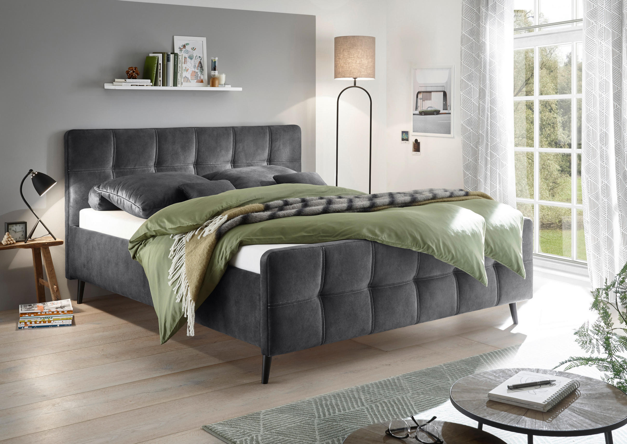 PAT TAPIțAT 180/200 cm  in antracit  - antracit/negru, Basics, lemn/textil (180/200cm) - MID.YOU