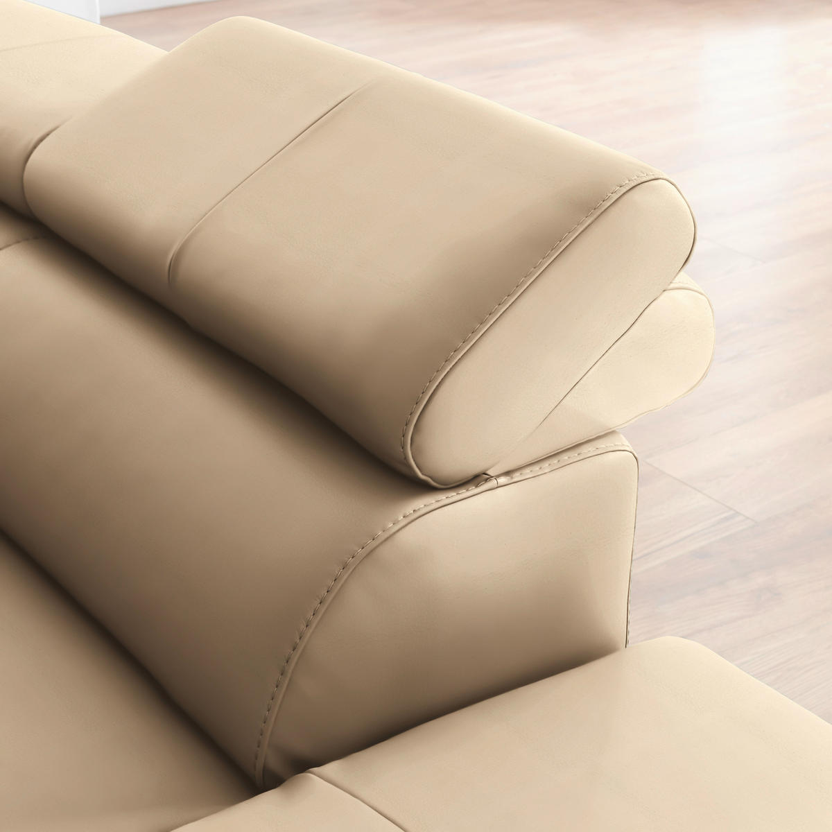 ECKSOFA in Echtleder Beige  - Beige/Schwarz, Design, Leder/Metall (256/220cm) - Celina Home