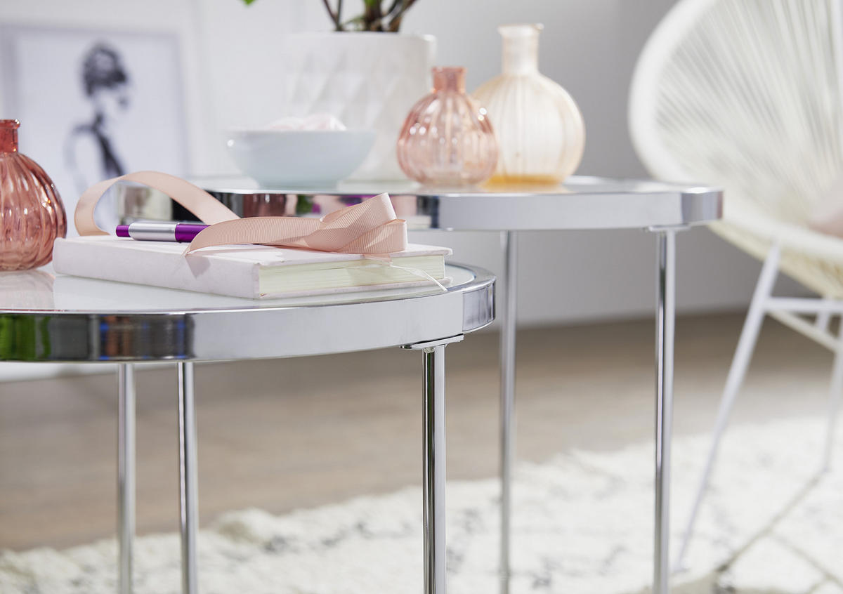 SATZTISCH in Glas 50/50/50,5 cm  - Chromfarben/Weiss, Design, Glas/Metall (50/50/50,5cm) - MID.YOU