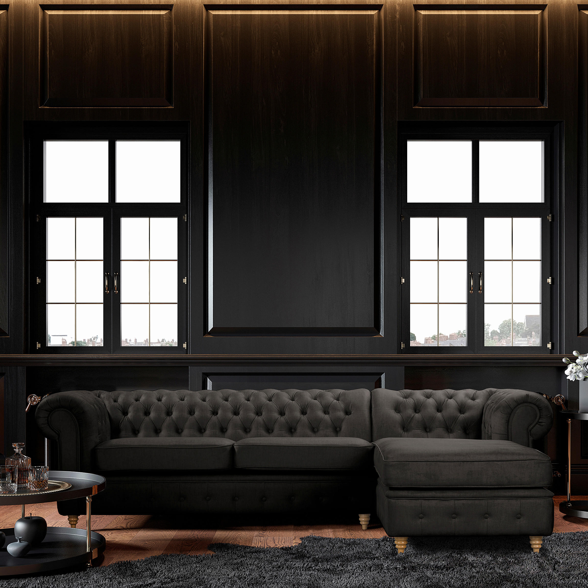 ECKSOFA Laura in Mikrofaser Anthrazit  284/182 cm  - Anthrazit/Braun, Design, Holz/Textil (284/182cm) - P & B