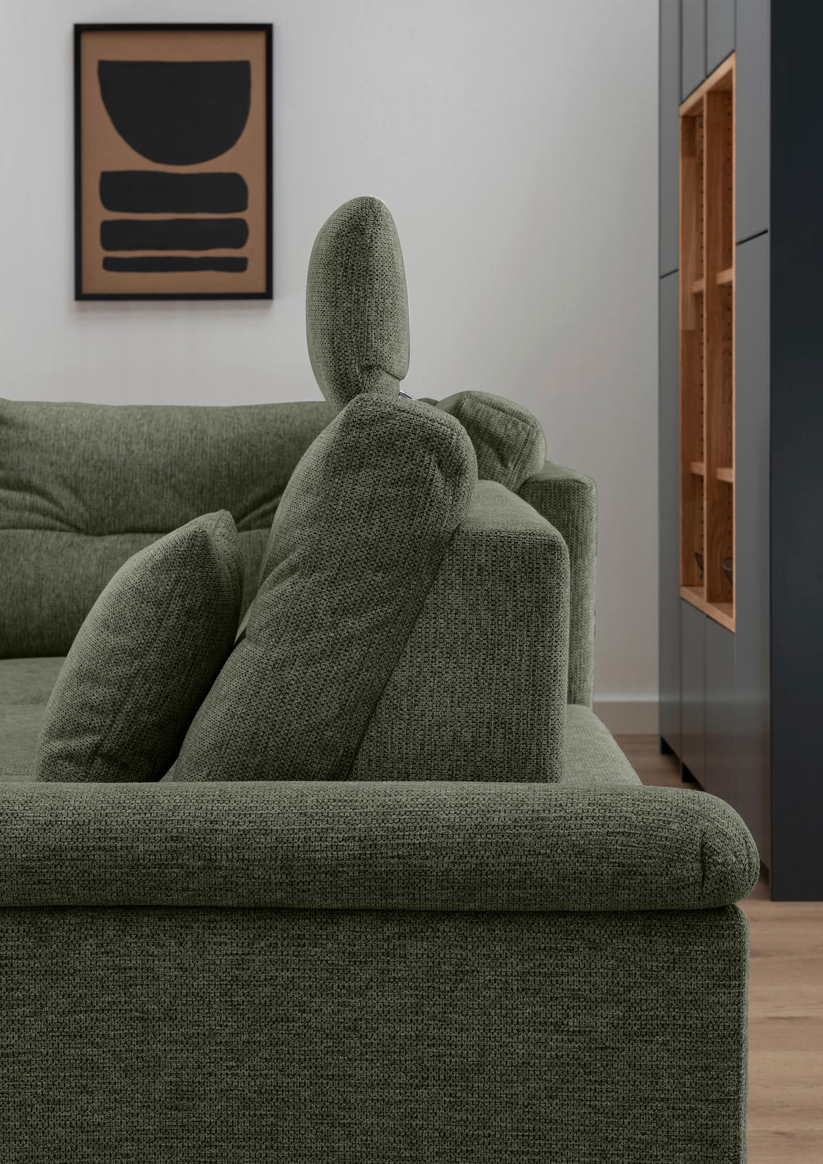 ECKSOFA in Chenille Dunkelgrün  - Dunkelgrün/Naturfarben, Modern, Holz/Textil (206/264cm) - Livetastic