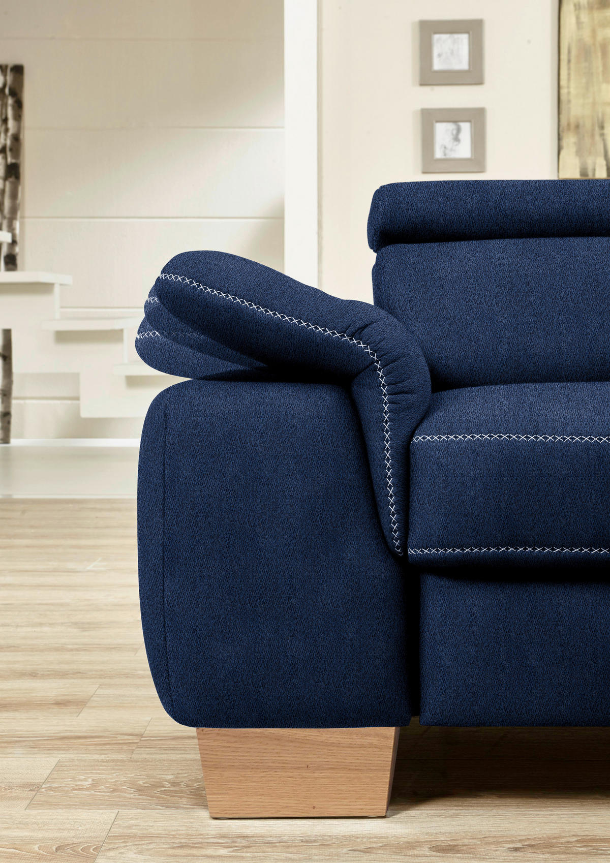 ECKSOFA in Mikrofaser Dunkelblau  226/273 cm  - Eichefarben/Beige, Natur, Holz/Textil (226/273cm) - Beldomo System