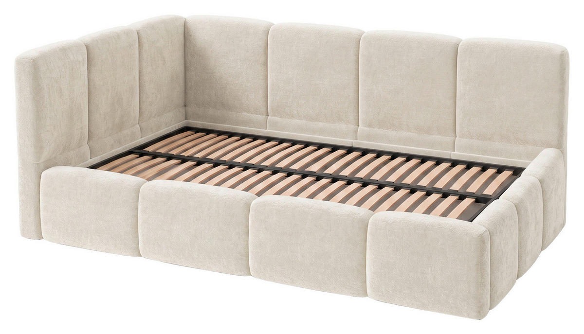 POLSTERBETT 140/200 cm,  in Beige, Lattenrost, Bettkasten,  - Beige/Schwarz, Design, Holz/Textil (140/200cm) - Chameo